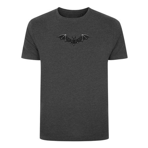 Bigdude Halloween Bat Print T-Shirt Charcoal Marl