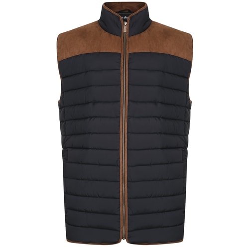 Bigdude Suede Contrast Panel Padded Gilet Black