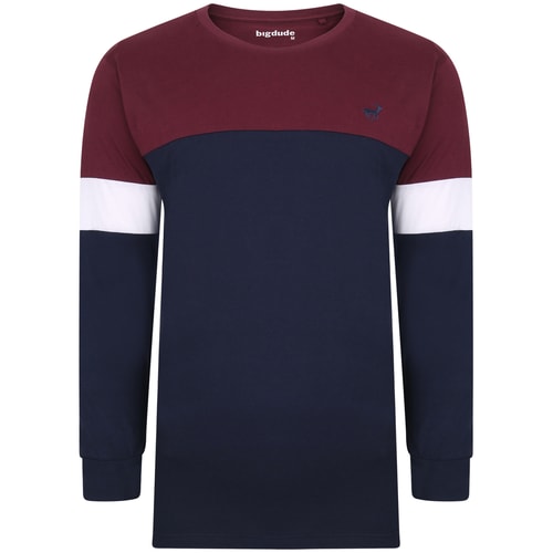 Bigdude Long Sleeve Block T-Shirt Burgundy/Navy