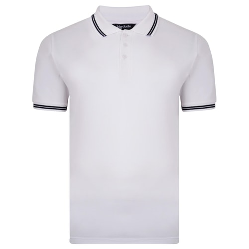 Bigdude Tipped Pique Polo Shirt White Tall