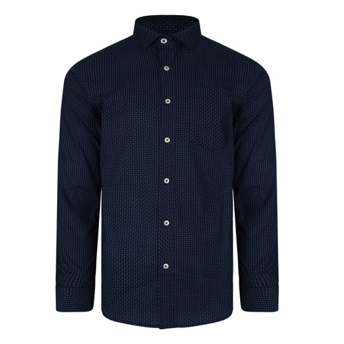 Bigdude Long Sleeve Dobby Print Shirt Navy