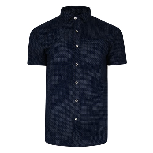 Bigdude Short Sleeve Dobby Print Shirt Navy Tall