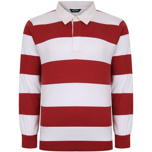 Bigdude Rugby Style Striped Long Sleeve Polo Shirt Red/White