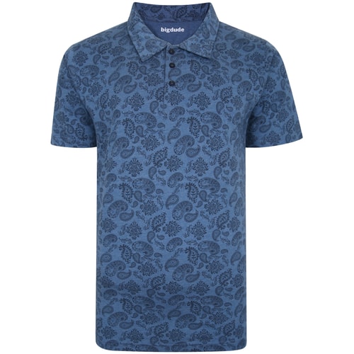 Bigdude All Over Paisley Print Polo Shirt Denim Marl