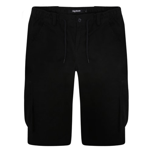Bigdude Elasticated Waist Cargo Shorts with Drawstrings Black