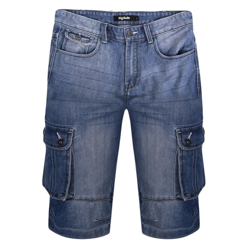 Bigdude Cargo Denim Shorts Mid Wash