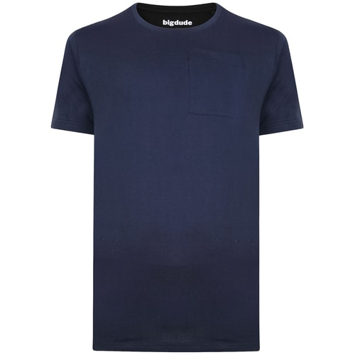 Bigdude Plain Crew Neck T-Shirt With Pocket Navy Tall