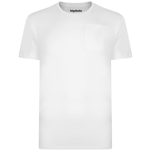 Bigdude Plain Crew Neck T-Shirt With Pocket White Tall