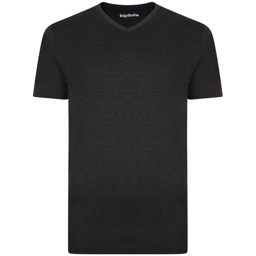 Bigdude Plain V-Neck T-Shirt Charcoal Marl
