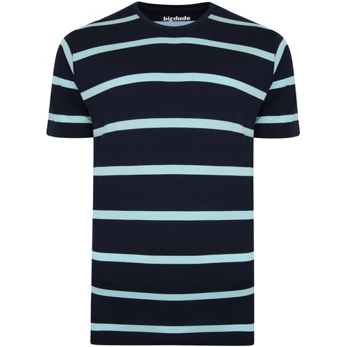 Bigdude Striped Crew Neck T-Shirt Navy/Turquoise