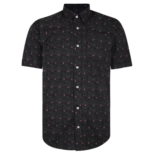 Bigdude Short Sleeve Cotton Woven Bird Shirt Black/Red Tall