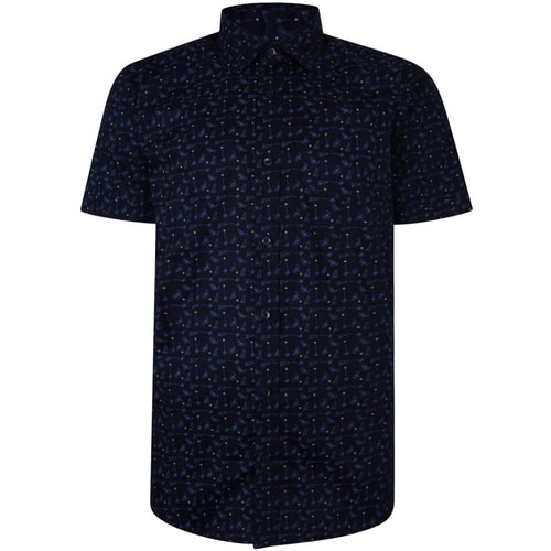 Bigdude Short Sleeve Cotton Woven Cocktails Shirt Navy Tall
