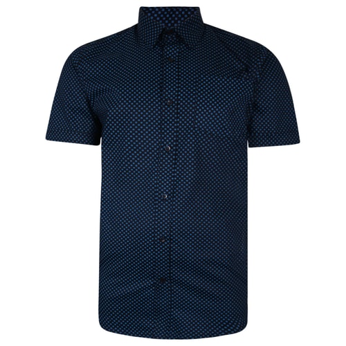 Bigdude Short Sleeve Cotton Woven Square Pattern Shirt Navy/Turquoise