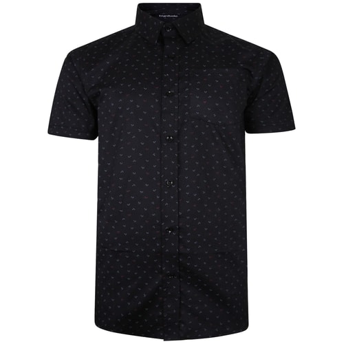 Bigdude Short Sleeve Cotton Woven Anchor Shirt Black Tall