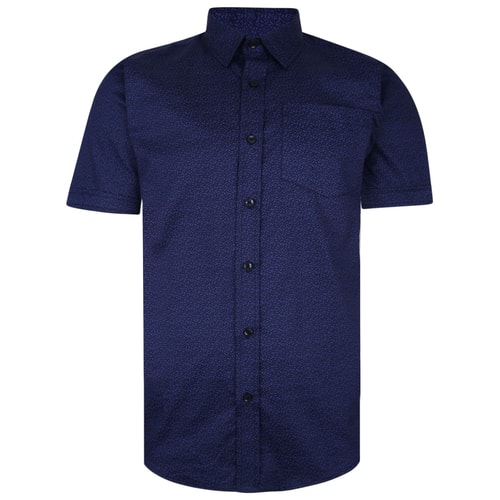 Bigdude Short Sleeve Cotton Woven Pattern Shirt Navy Tall