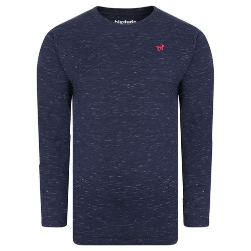 Bigdude Inkjet Marl Long Sleeve T-Shirt Navy