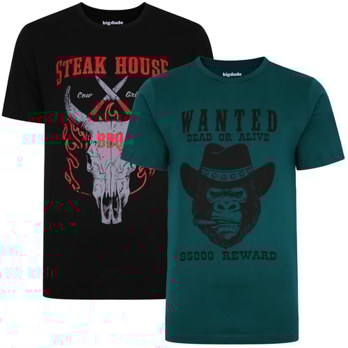 Bigdude Print T-Shirt Twin Pack Green/Black