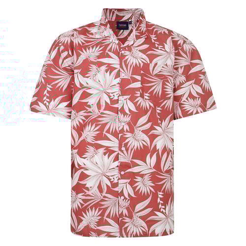 Espionage All Over Large Leaf Print Shirt Coral/Ecru
