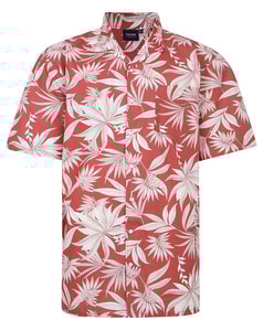 Espionage All Over Large Leaf Print Shirt Coral/Ecru