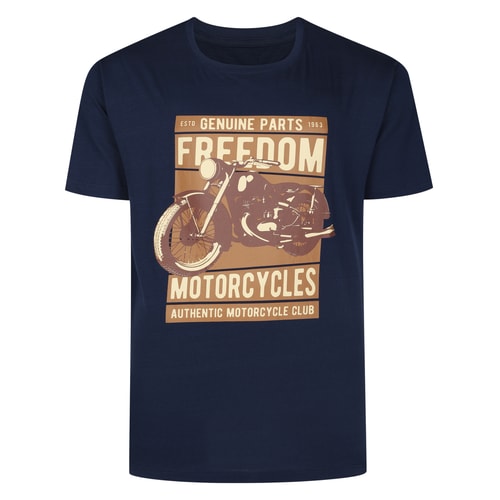 Bigdude Freedom Motorcycles Print Short Sleeve T-Shirt Tall Navy