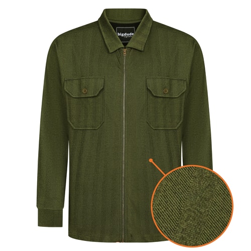Bigdude Herringbone Full Zip Shacket Dark Khaki
