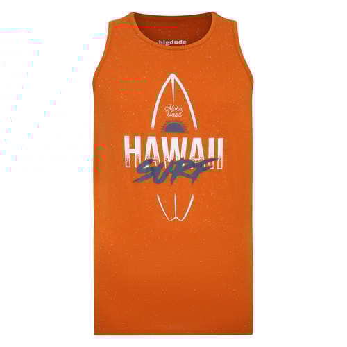Bigdude Hawaii Print Vest Burnt Orange