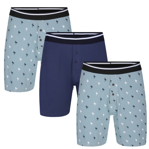 Bigdude 3 Pack AOP Relaxed Boxer Shorts Light Blue/Navy
