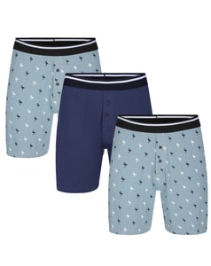 Bigdude 3 Pack AOP Relaxed Boxer Shorts Light Blue/Navy