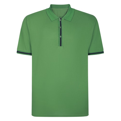 Bigdude Contrast Stripe Placket With Tipped Cuff Polo Shirt Deep Green Tall