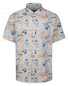 Bigdude Hibiscus Flower Short Sleeve Shirt Beige