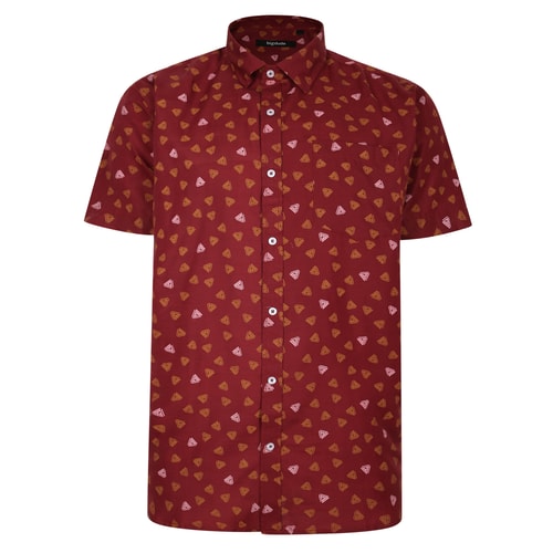 Bigdude All Over Abstract Print Woven Short Sleeve Shirt Burgundy Tall