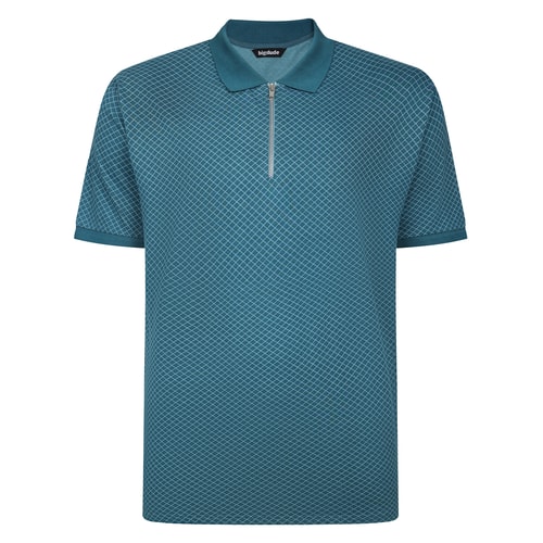 Bigdude Zipped Geometric Polo Shirt Petrol Tall