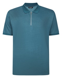 Bigdude Zipped Geometric Polo Shirt Petrol Tall