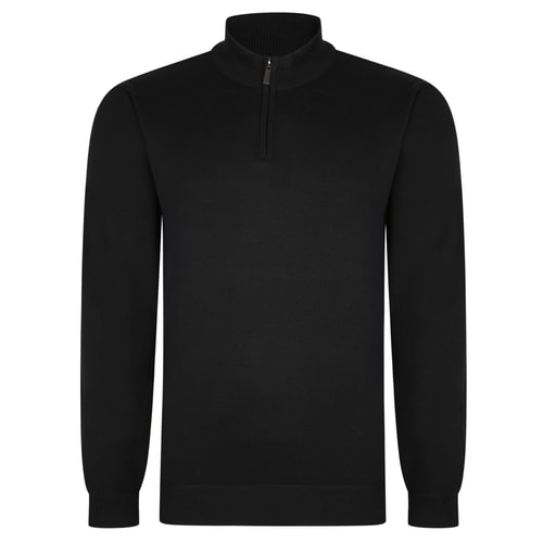 Bigdude Zip Neck Knitted Pullover Black