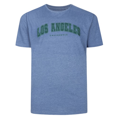 Bigdude Los Angeles Flock Print Crew Neck T-Shirt Light Denim Marl
