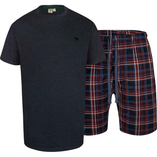 D555 Stanstead T-Shirt/Shorts Check Loungewear Set Denim Marl