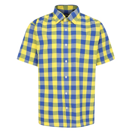 Bigdude Checked Poplin Short Sleeve Shirt Yellow/Blue Tall