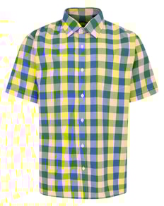 Bigdude Checked Poplin Short Sleeve Shirt Yellow/Blue Tall