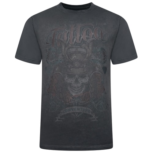 KAM Cool Dye Washed Tattoo Print T-Shirt Black