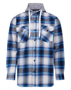Bigdude Checked Hooded Flannel Shirt Bright Blue