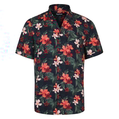 Bigdude Viscose Relaxed Collar Floral Shirt Navy