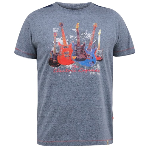 D555 Sharnbrook Electric Legends Guitar Print T-Shirt Blue Twist