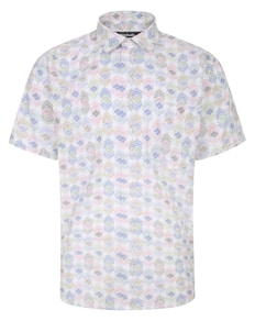 Bigdude Geometric Print Short Sleeve Shirt White Tall