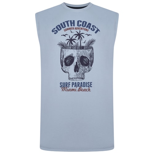 KAM South Coast Print Sleeveless Tee Dusty Blue