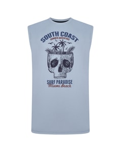 KAM South Coast Print Sleeveless Tee Dusty Blue