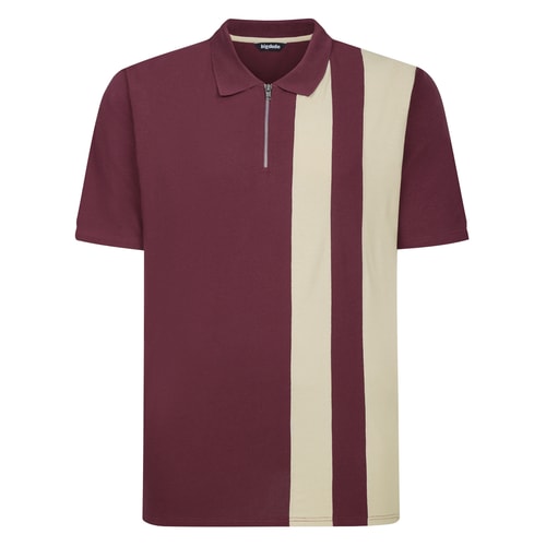 Bigdude Vertical Stripe Colour Block Polo Shirt Burgundy/Stone Tall