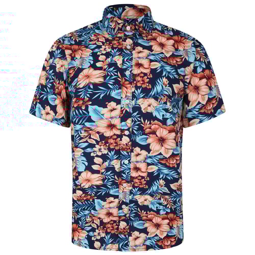 Bigdude Floral Short Sleeve Poplin Shirt Navy