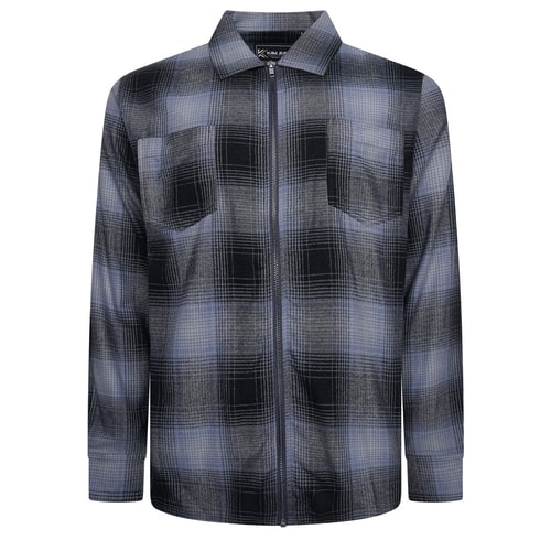 KAM Long Sleeve Zip Check Shirt Charcoal