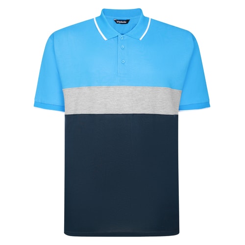 Bigdude Colour Block Pique Polo Bright Blue/Grey Marl/Navy