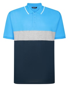 Bigdude Colour Block Pique Polo Bright Blue/Grey Marl/Navy